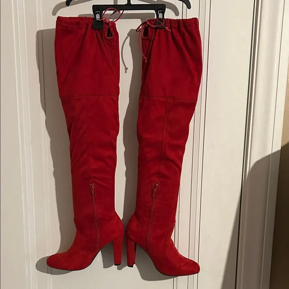 Wild Diva Vibrant Red Faux Suede Over-the-Knee Women's Boots